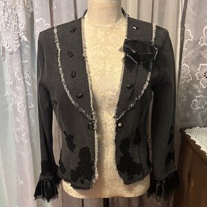Vintage Factory Embellished Black Stretch Denim Jacket Sz M